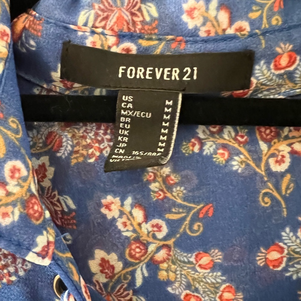 Forever 21 M Grannycore Sheer Flowy Floral Collared Tie Front Long Sleeve Top - Picture 3 of 7